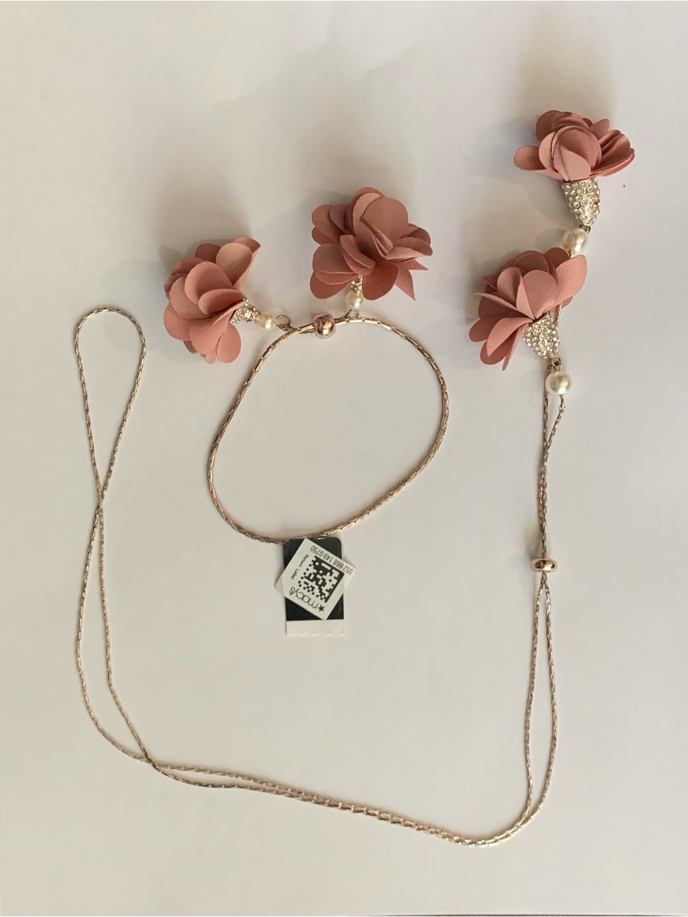 Delicate Pink Floral Lariat Necklace and Bracelet Set